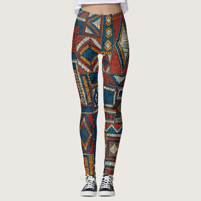 Patchwork Stil Embroeded Vintage Print Leggings (Framsida)