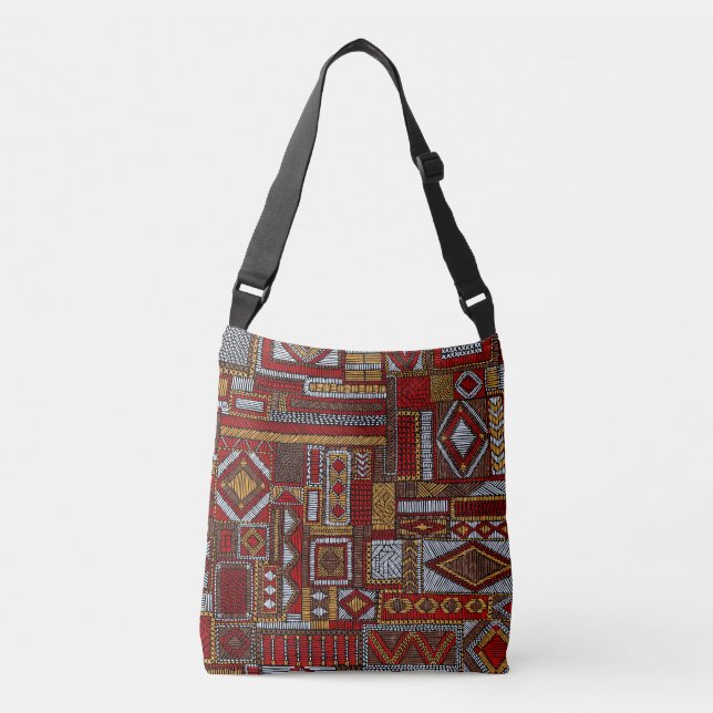 Patchwork Stil Embroied Ethnic Print Axelväska (Framsida)