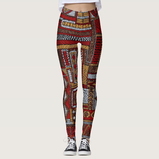 Patchwork Stil Embroied Ethnic Print Leggings (Framsida)