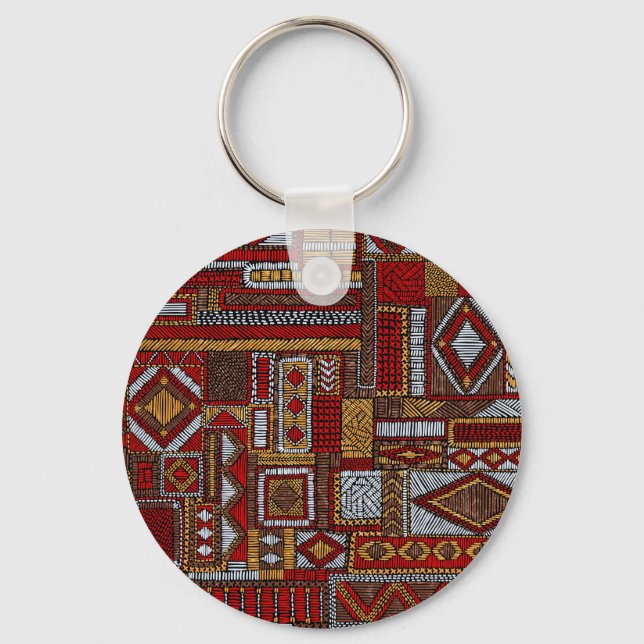 Patchwork Stil Embroied Ethnic Print Nyckelring (Framsida)