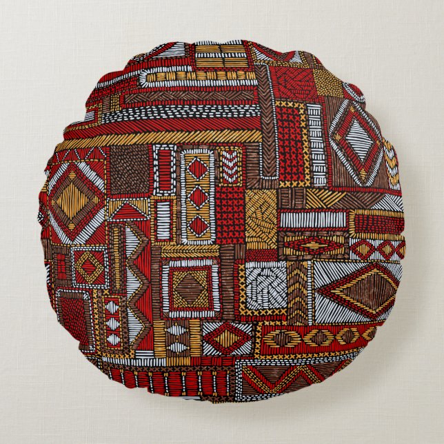 Patchwork Stil Embroied Ethnic Print Rund Kudde (Framsidan)