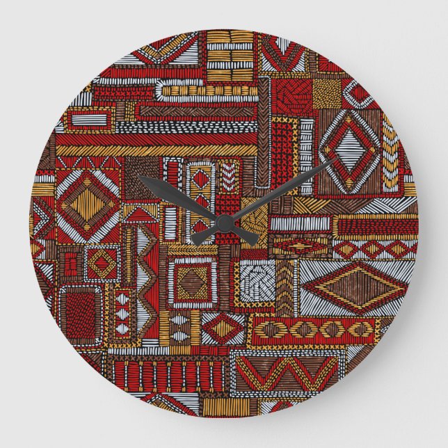 Patchwork Stil Embroied Ethnic Print Stor Klocka (Framsida)