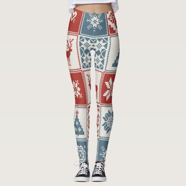 Patchwork Stil: jul Ornamental Mönster Leggings (Framsida)