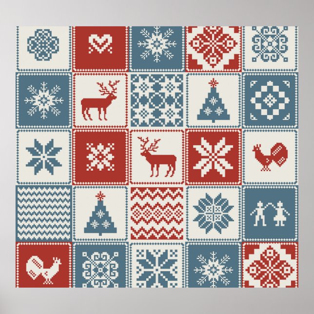 Patchwork Stil: jul Ornamental Mönster Poster (Framsidan)