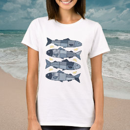 Patchwork stil Sardiner Kust Strand Tema T Shirt