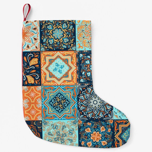 Patchwork Stil. Sömlös Mönster med 16 dekorativa Liten Julstrumpa (Framsidan)
