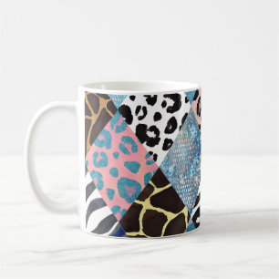 Patchwork stil, vattenfärgskollage mönster. kaffemugg