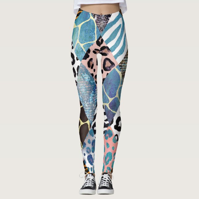 Patchwork stil, vattenfärgskollage mönster. leggings (Framsida)