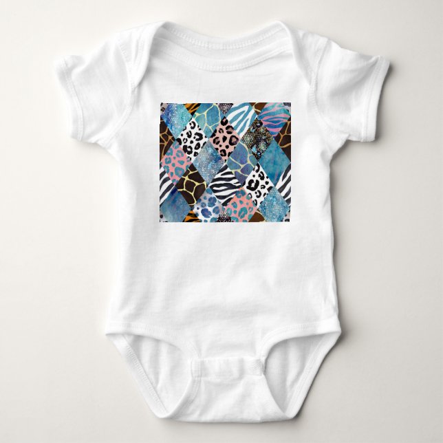 Patchwork stil, vattenfärgskollage mönster. t shirt (Framsida)