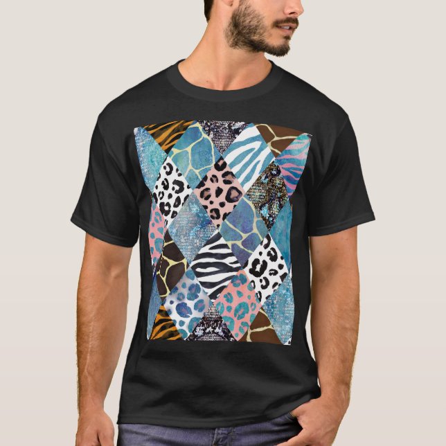 Patchwork stil, vattenfärgskollage mönster. t shirt (Framsida)