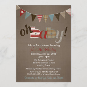 Patchwork Stitch Rustic Quilt Banner Baby Shower Inbjudningar