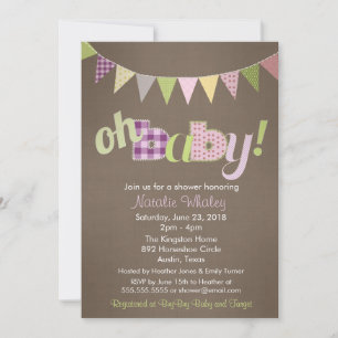 Patchwork Stitch Rustic Quilt Banner Baby Shower Inbjudningar