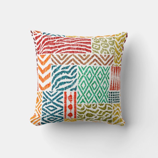 Patchwork Struktur: Hand-Drawn Animal Print Kudde (Framsida)