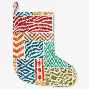 Patchwork Struktur: Hand-Drawn Animal Print Liten Julstrumpa