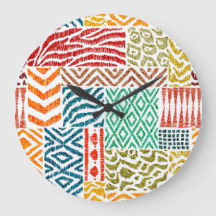 Patchwork Struktur: Hand-Drawn Animal Print Stor Klocka