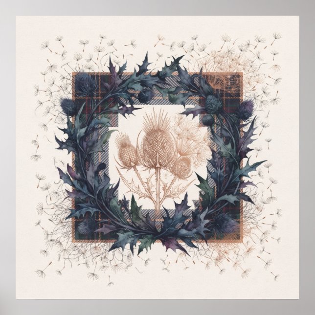 Patchwork Tartan Tistel Kardborre Skotsk Krans Poster (Framsidan)