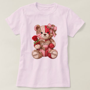 Patchwork Teddybjörn Alla Hjärtans Dag — Quiltad L T Shirt