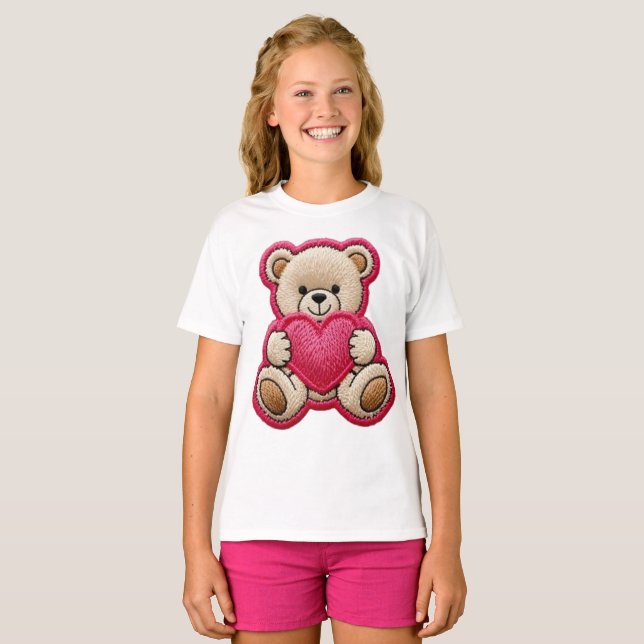 Patchwork Teddybjörn som håller hjärta T Shirt (Hel framsida)
