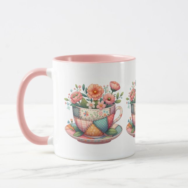 Patchwork Tekopp med Whimsical Flowers Mugg (Vänster)