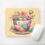 Patchwork Tekopp med Whimsical Flowers Musmatta<br><div class="desc">Den här designen är en charmerande blandning av mysigt cottagecore och nostalgiskt lappverk och har en tekopp-spricka med vita blommigtar i mjuka, pastellnyanser. Varje panel i tekopp är försedd med vintage-inspirerad väv av mönster - plätering, blommigt och polka dots - som är sammanfogad med synlig sömmar för ett handgjort, vinklat...</div>