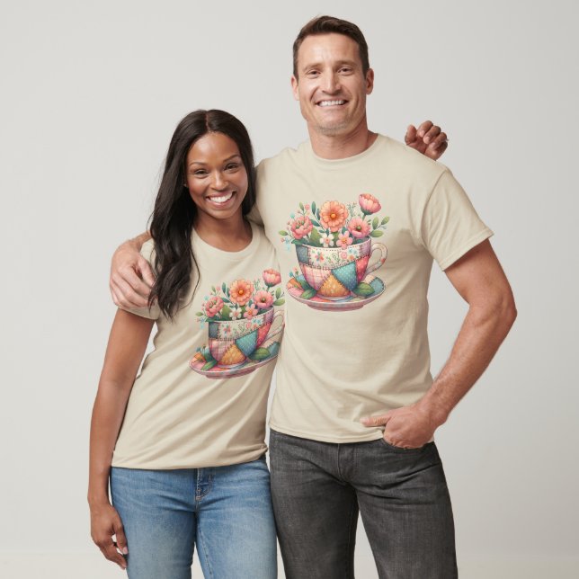 Patchwork Tekopp med Whimsical Flowers T Shirt (Unisex)