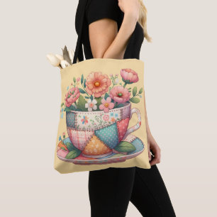 Patchwork Tekopp med Whimsical Flowers Tygkasse
