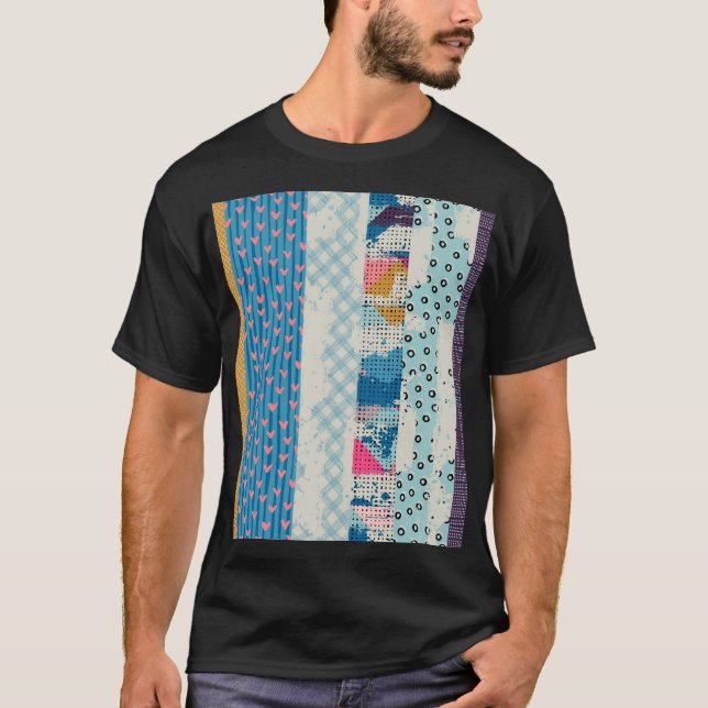 Patchwork Tiles Seamless Mönster Design T Shirt (Framsida)