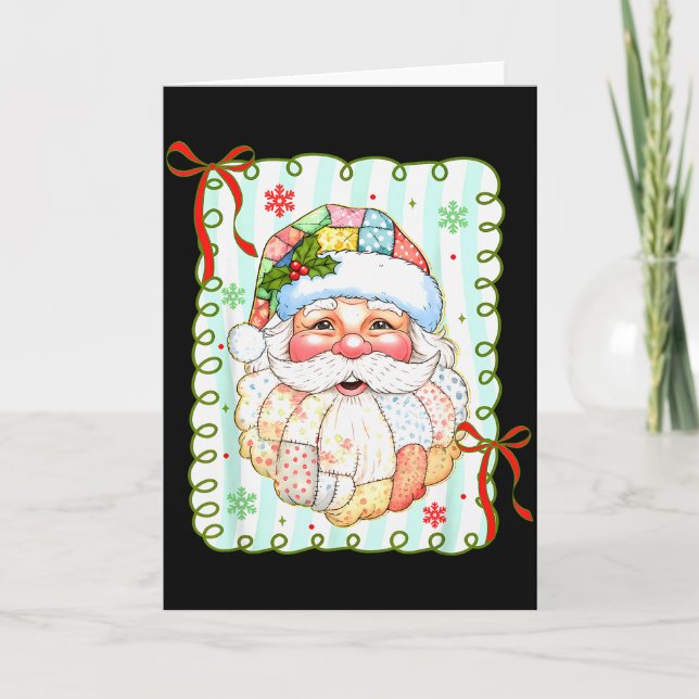 Patchwork Tomte Ansikte Coquette God Jul Kort (Framsida)