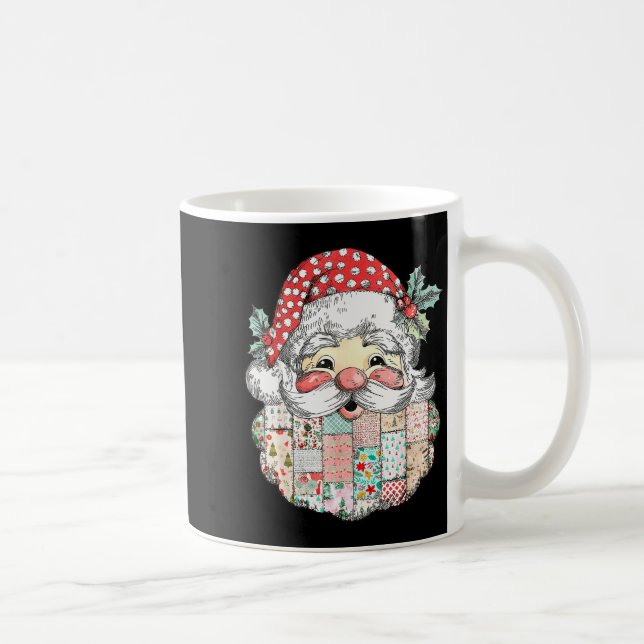 Patchwork Tomte Ansikte Vintage God Jul Kaffemugg (Höger)