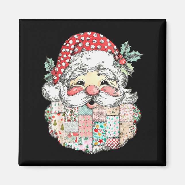 Patchwork Tomte Ansikte Vintage God Jul Magnet (Framsidan)