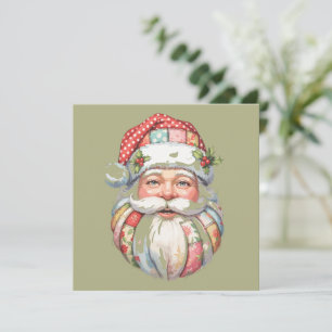 Patchwork Tomte Jul Retro Julkort