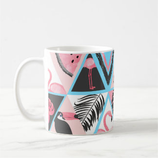 Patchwork tropical flamingo, handflatan mönster. kaffemugg