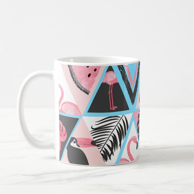 Patchwork tropical flamingo, handflatan mönster. kaffemugg (Vänster)