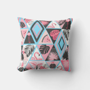 Patchwork tropical flamingo, handflatan mönster. kudde