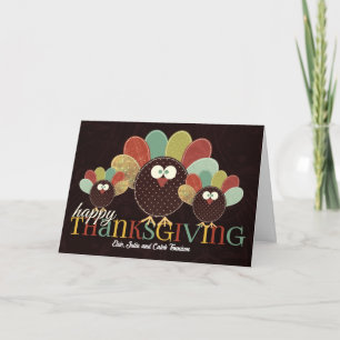 Patchwork Turkey Family for Thanksgiving Helgkort