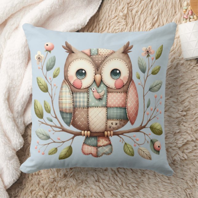 Patchwork Uggla i Whimsical Woodland Kudde (Filt)
