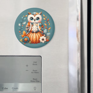 Patchwork Uggla on Pumpkin - Cottagecore Fall Magnet