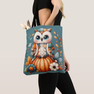 Patchwork Uggla on Pumpkin - Cottagecore Fall Tygkasse