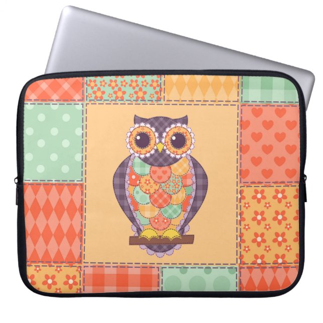 Patchwork Uggla Vintage Seamless Mönster Laptop Fodral (Framsidan)