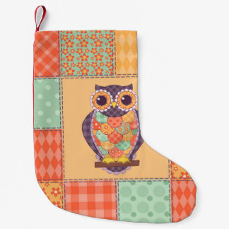 Patchwork Uggla Vintage Seamless Mönster Liten Julstrumpa