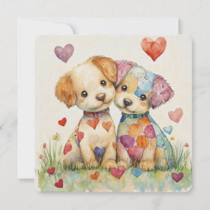 Patchwork Valp Alla Hjärtans Dag Julkort