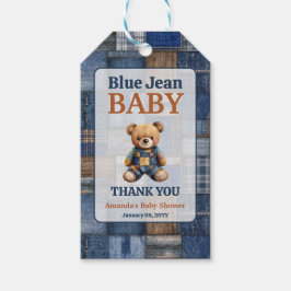 Patchwork Western Denim Bear Blue Jean Baby Shower Presentetikett
