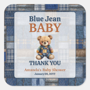 Patchwork Western Denim Björn Blå Jean Babyfirande Fyrkantigt Klistermärke