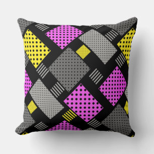 Patchwork with polka dots and rand lila Yello Kudde