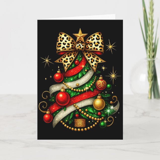 Patchwork Xmas Merry Christmas Tree Coquette Leopa Kort (Framsida)