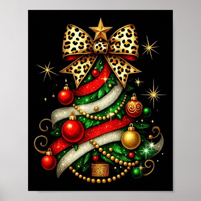 Patchwork Xmas Merry Christmas Tree Coquette Leopa Poster (Framsidan)