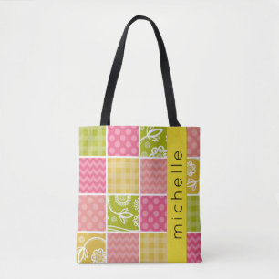 Patchwork, Zigzag, Polka dots, Gingham, ditt namn Tygkasse