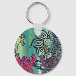 Patchworkelefantkeychain Nyckelring