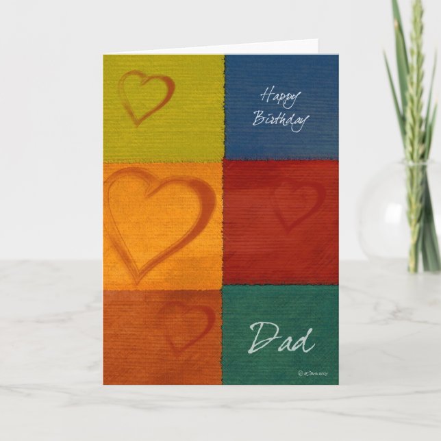 Patchworkfärg- och hjärtafar kort för födelsedag (Framsida)