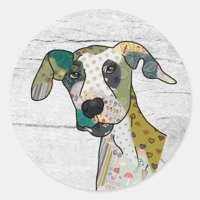 Patchworkhund Runt Klistermärke (Framsida)